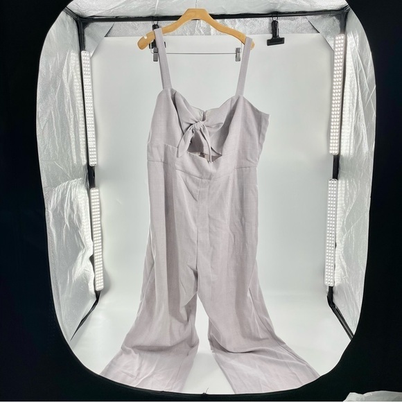 Roxy Glen Plaid Jumpsuit Spring WAYF Neutral Front Cutout Plus Size 3X NWT - Picture 8 of 14